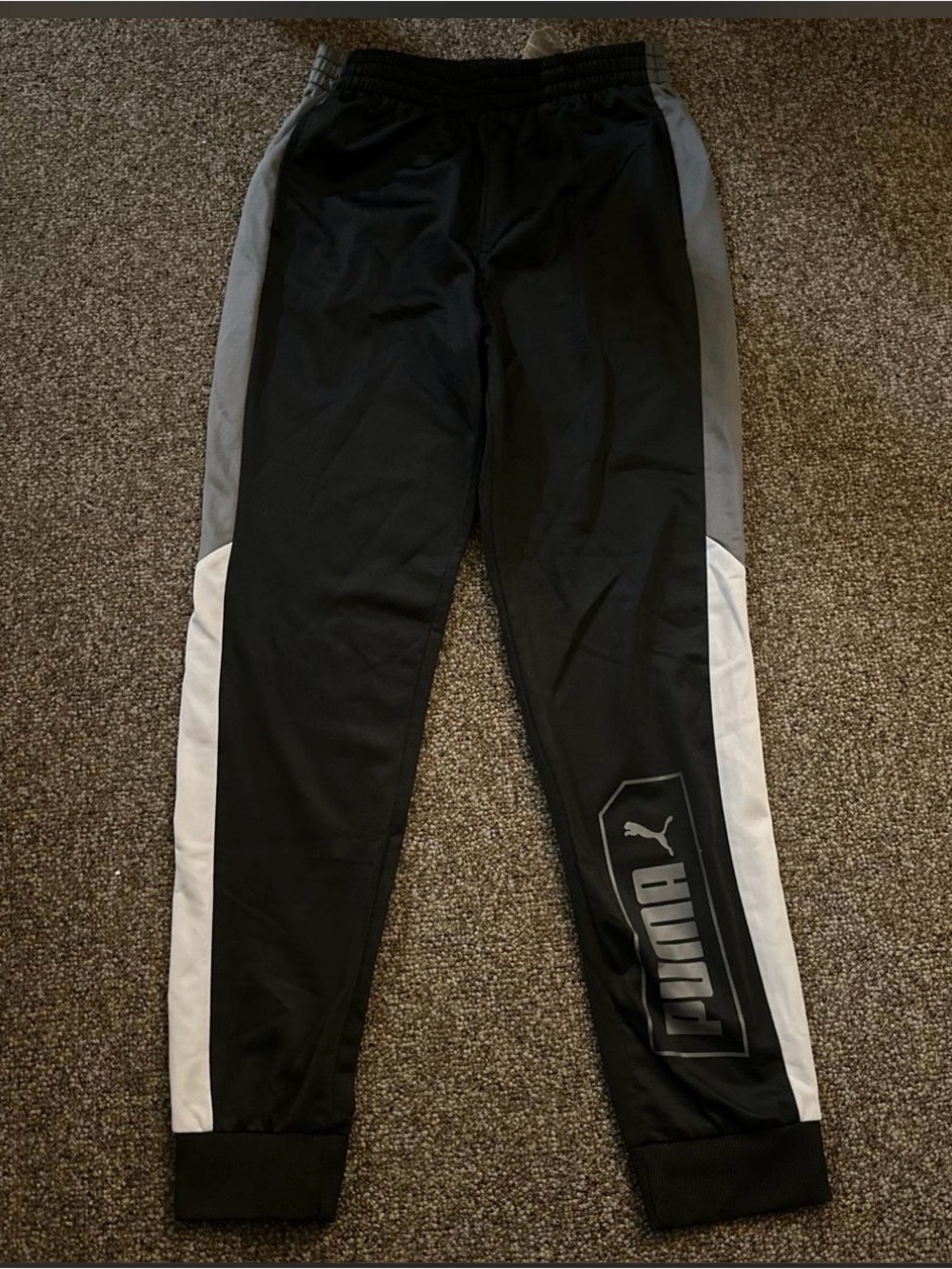 Puma Black Track Joggers with Gray & White Side Panels